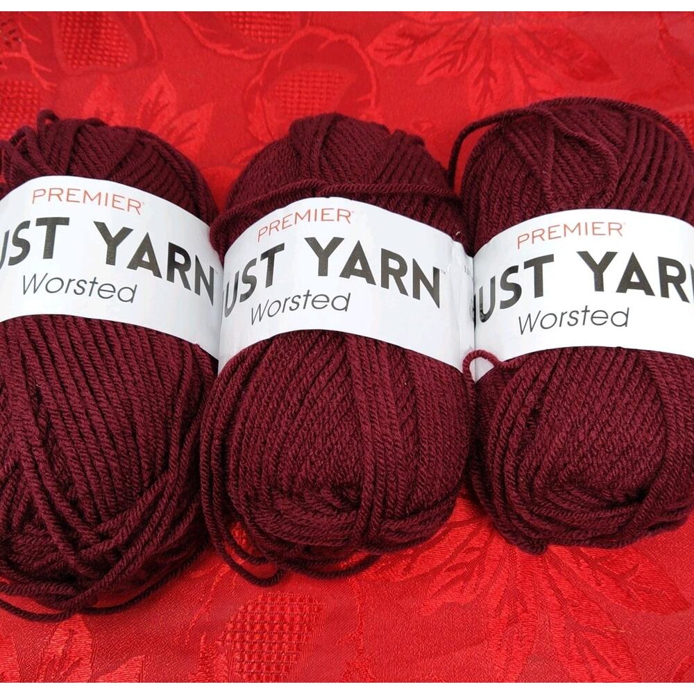 3X Premier Just Yarn Worsted Burgundy 131 Yard Skein Acrylic NEW 1116-59